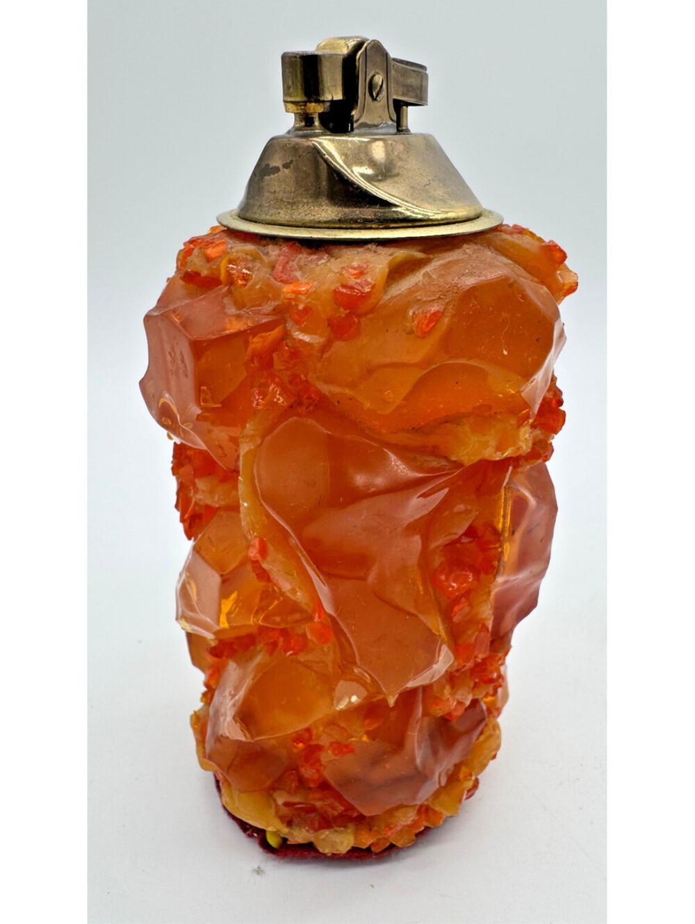 Vintage Unique Japan Orange Faux Amber Resin Rock Crystal Table Lighter MCM